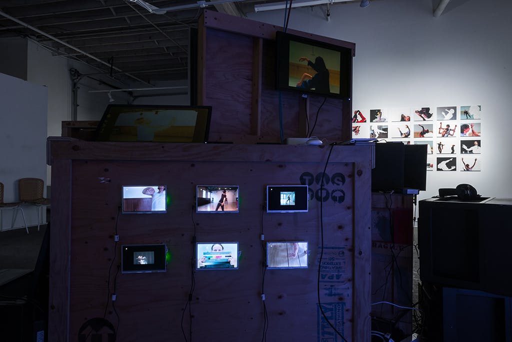 Installation view of back of 'The Mediated Archive' at WAAP, photo by Michael Love, Vancouver, 2016