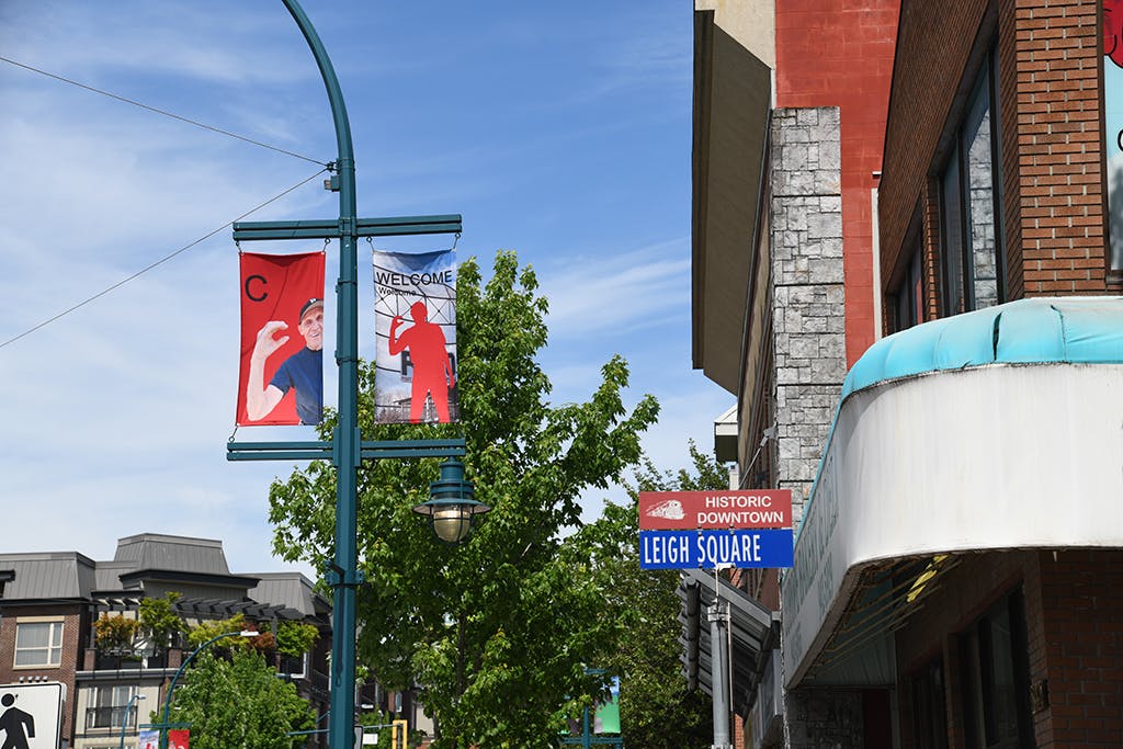W-E-L-C-O-M-E to PoCo street banners, Port Coquitlam, 2019