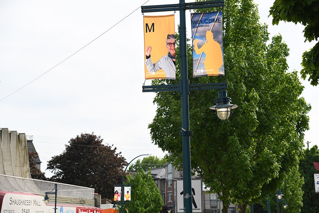 W-E-L-C-O-M-E to PoCo street banners, Port Coquitlam, 2019