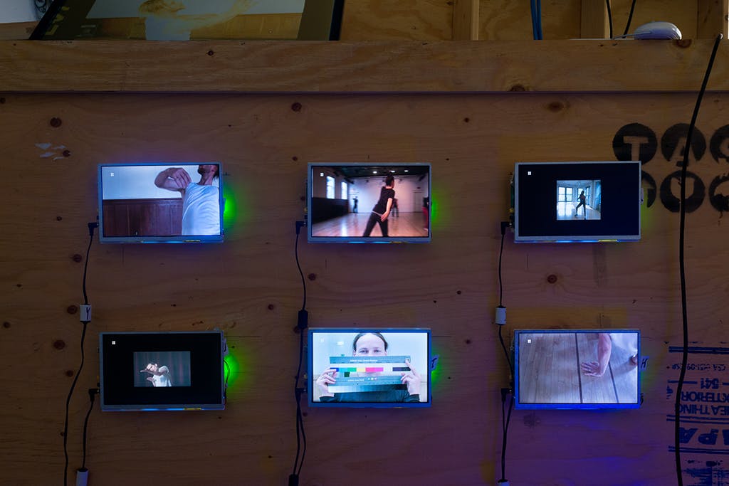 Installation view of 3D printed monitors with media, WAAP, photo by Michael Love, Vancouver, 2016